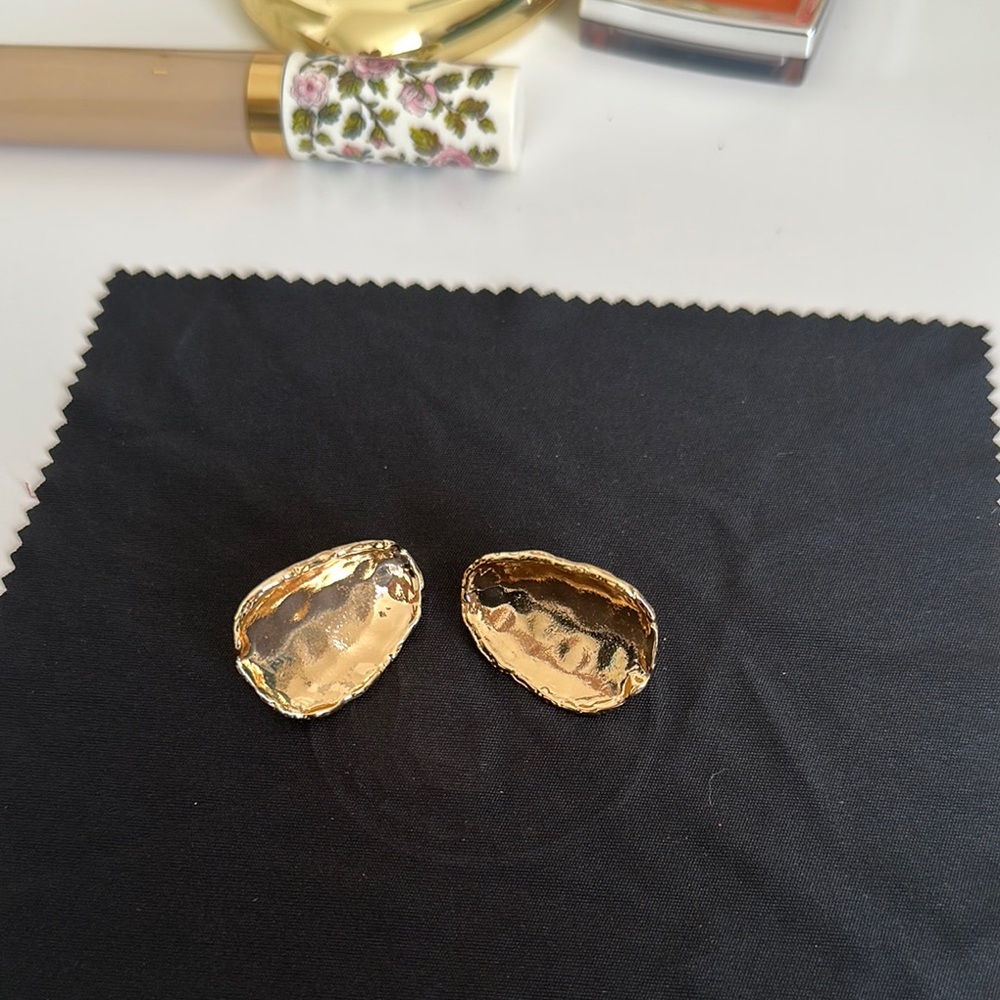 Gold Textured Stud Earrings - Picture 5 of 5